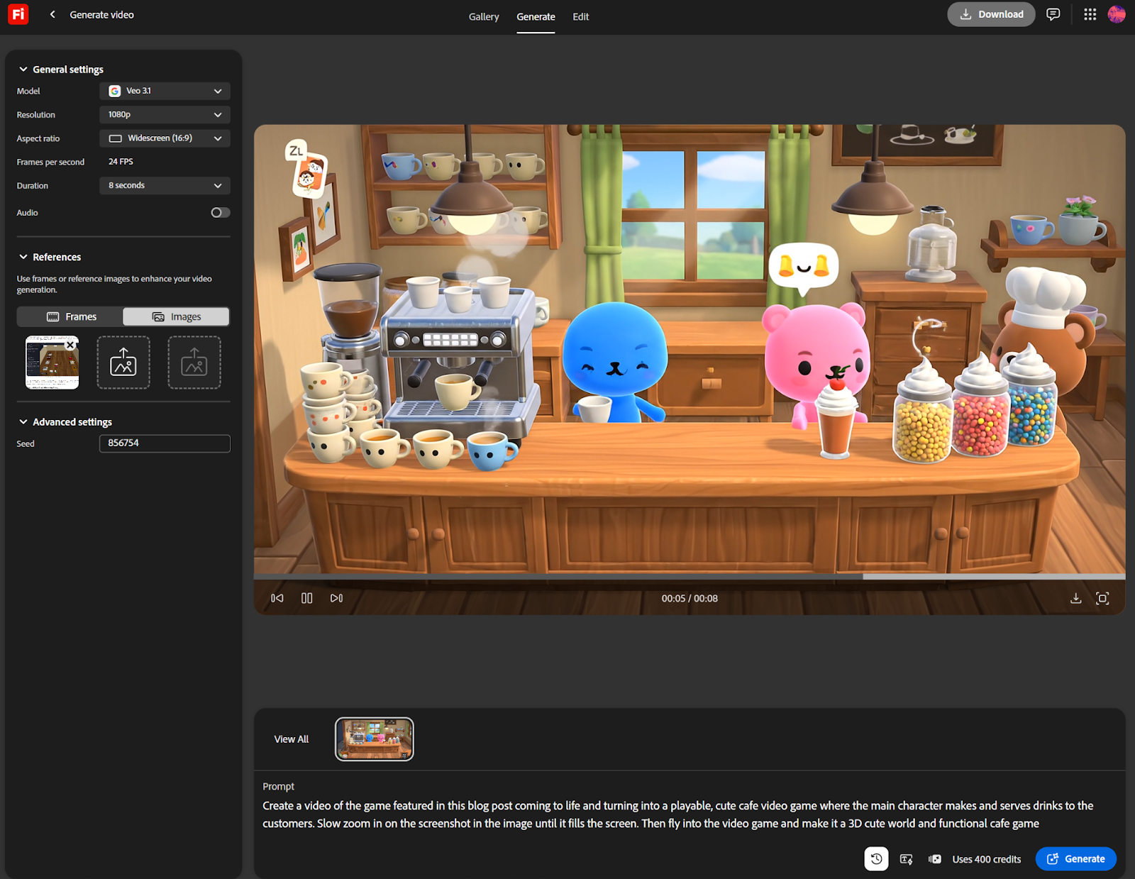 Prompting adobe firefly to bring our cozy cafe game to life