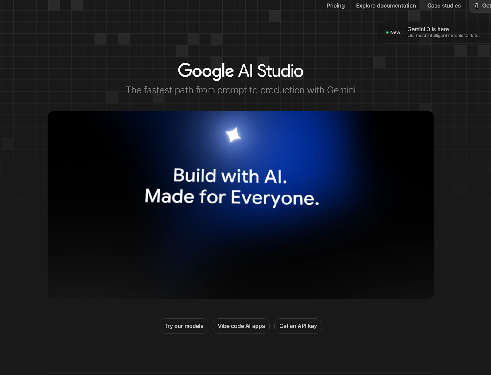 a screen capture of the google ai studio home page